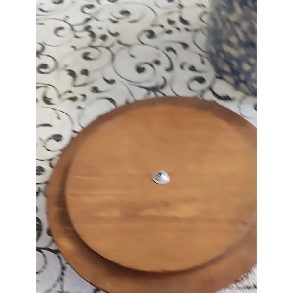 Blue and White Spongeware Canister with Wooden Lid